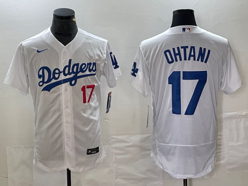 Men Los Angeles Dodgers 17 Ohtani White Nike Elite MLB Jersey style 2